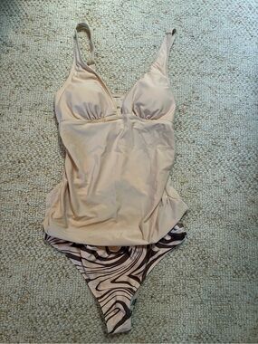 Women’s Nude Tankini Top with Patterned Bottom
